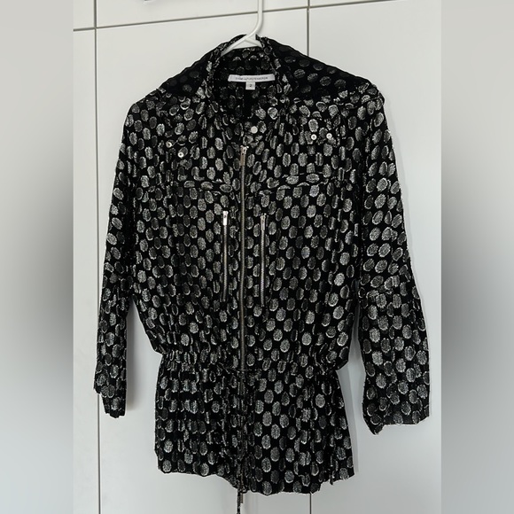 Diane von Furstenberg Metallic Chiffon Zip Jacket with Hood - Picture 2 of 7